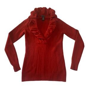 Marina Luna womens small sweater knit lambs wool angora rabbit red cute puff col
